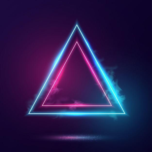 Vector triangles neon lights frame.