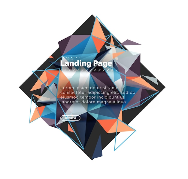 Triangular design abstract background, landing page. Low poly style colorful triangles on white. Vector illustration