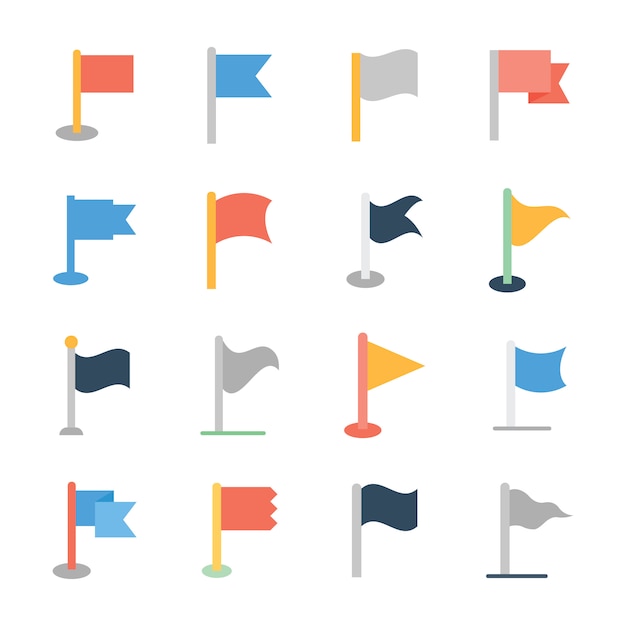 Vector triangular flag flat icons pack