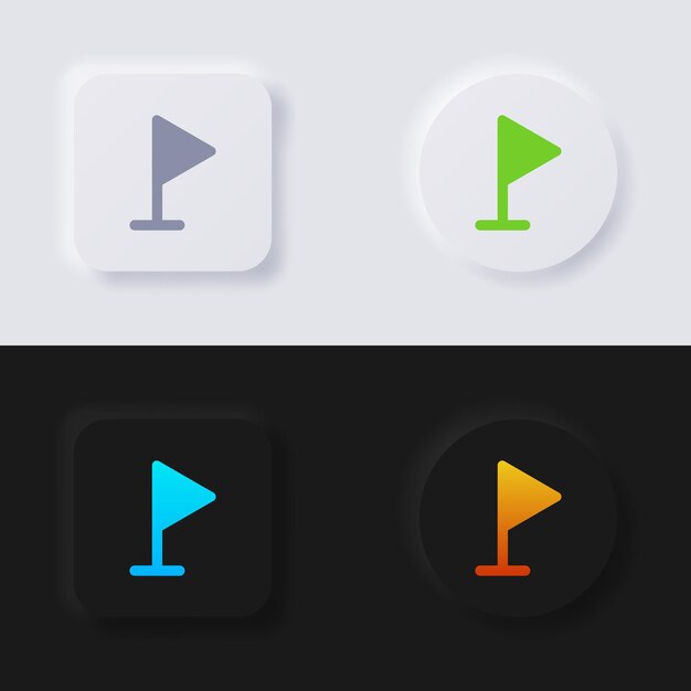 삼각형 플래그 기호 버튼 아이콘은 웹 디자인 응용 프로그램 UI 등을 위한 다중 색상 뉴모피즘 버튼 소프트 UI 디자인을 설정합니다.