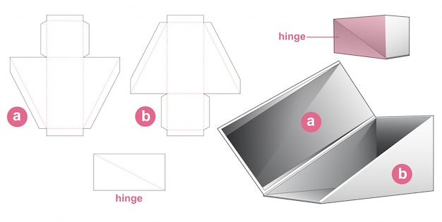 Triangular flip top box die cut template