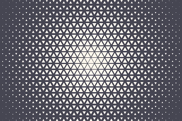 三角形のハーフトーンテクスチャベクトル幾何学技術抽象的な背景。ハーフトーントライアングルレトロカラーパターン。最小限の80年代スタイルのダイナミックな技術構造の壁紙