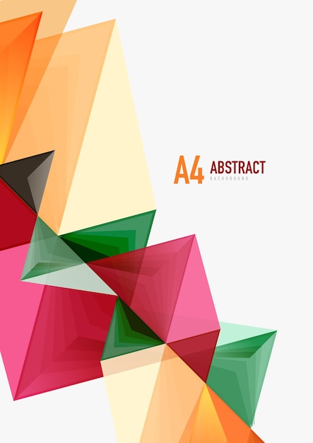 Triangular low poly vector a4 size geometric abstract template Multicolored triangles on light background futuristic techno or business design