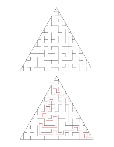 The triangular maze has an entrance and an exit Maze with the answer the path of passage