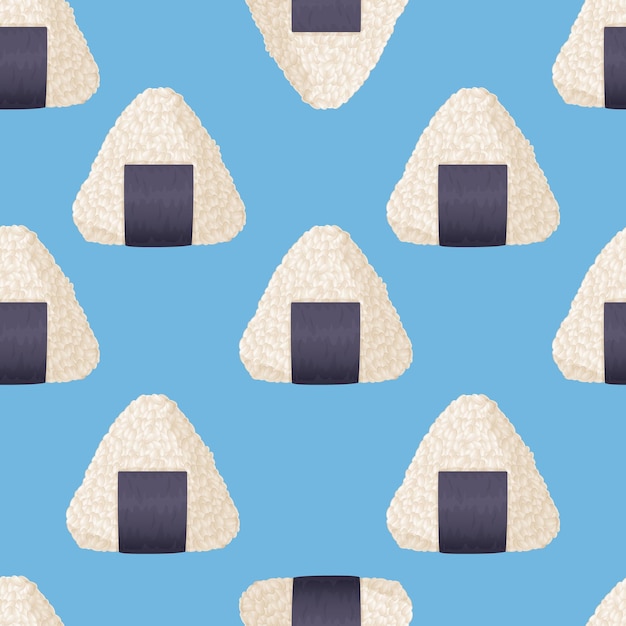 Triangular Onigiri or rice ball seamless pattern. Asian cuisine, Japanese food concept.