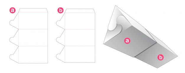 Triangular packaging with lid die cut template