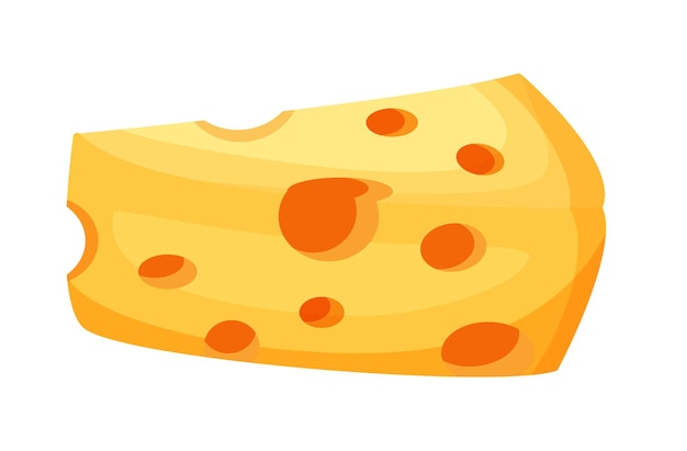 Triangular piece of cheese with hole on white background