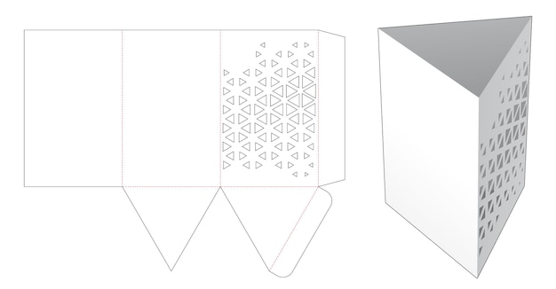 Triangular shaped stationery box with stenciled triangle die cut template