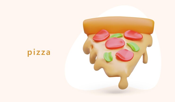 Vector triangular slice of fresh pizza advertisement of hot meal