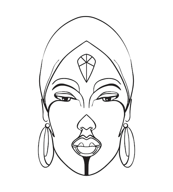 Tribal African simple line abstract Portrait symbol ready for coloring icon of african