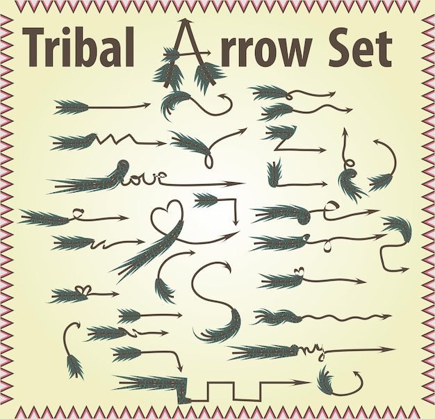 部族の矢印標識古いスタイルのスケッチ手塗りの落書き矢印の大きなバンドル