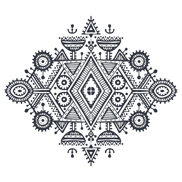 Modello geometrico disegnato a mano di boho di arte tribale. stampa vettoriale etnica in bianco e nero per tessuto, design di stoffa, t-shirt, confezionamento