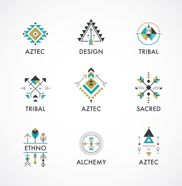 Vector tribal and aztec, sacred geometry, mystic shapes