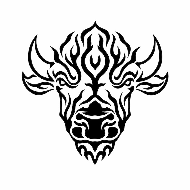 Tribal Bison Head Logo Tattoo Design Stencil Vectorillustratie