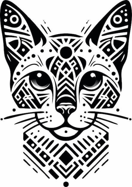 Tribal Cat Face Tekenkunst met lijnen en punten