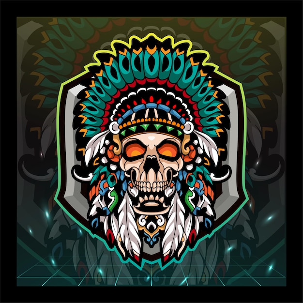 Tribal chief skull head mascotte esport logo ontwerp