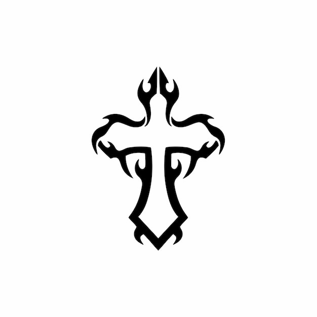 Tribal christian cross logo tattoo design stencil vector illustration