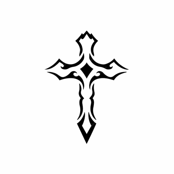 Premium Vector | Tribal christian cross logo tattoo design stencil ...