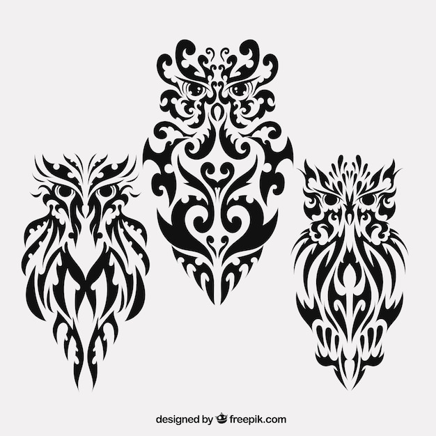 Vector tribal collection of owls