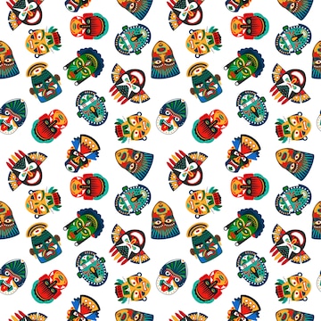 Premium Vector | Tribal colorful masks seamless pattern