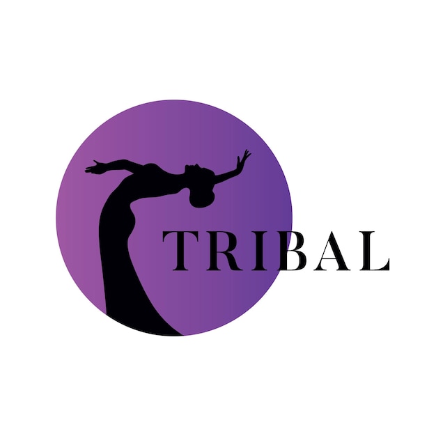 Logo di danza tribale emblema con donna che balla