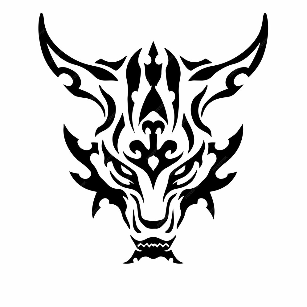 Premium Vector | Tribal dragon head logo tattoo design stencil vector ...