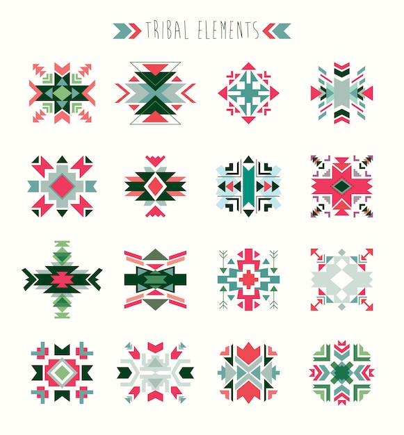 Tribal elements collection with geometric ethnic elements.