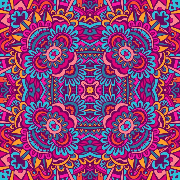 Design senza cuciture etnico indiano tribale etnico. modello di mandala colorato festivo. mandala geometrica fantasia fiori boho