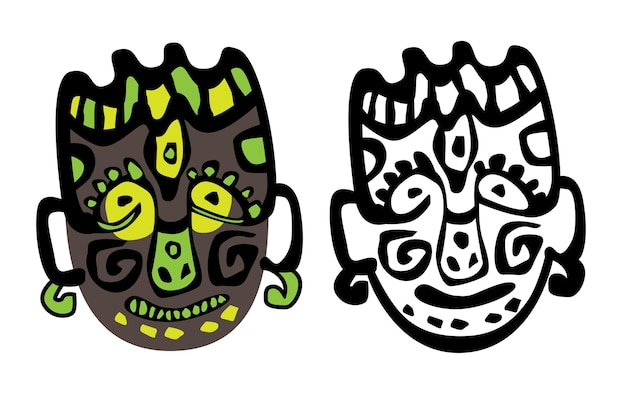 Tribal ethnic mask design. Mexican, indian, mayan mask. Colorful, linear black and white