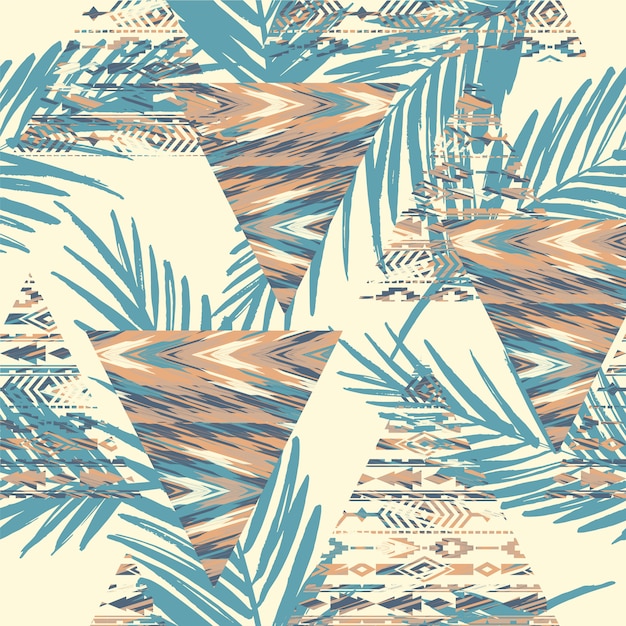 Tribal ethnic seamless pattern with palm leaves.