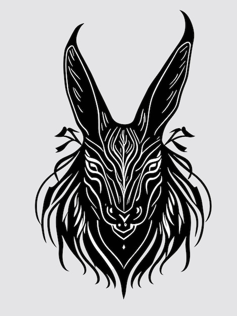 tribal evil bunny head silhouette mythology logo monochrome design style artwork illustratie vector