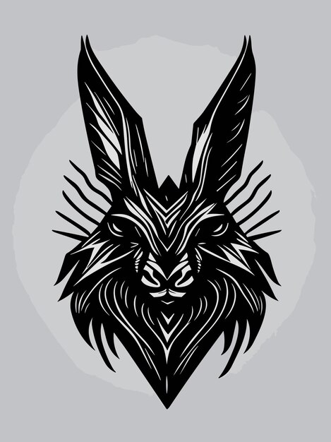 tribal evil bunny head silhouette mythology logo monochrome design style artwork illustratie vector