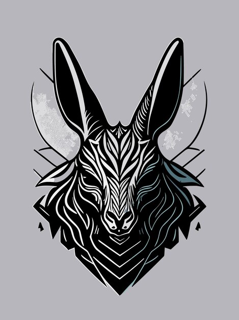 tribal evil bunny head silhouette mythology logo monochrome design style artwork illustratie vector