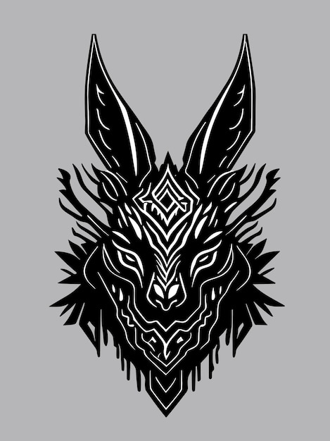 племенная злобная голова кролика силуэт мифология логотип одноцветный стиль дизайна художественная иллюстрация вектор