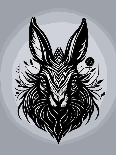 tribal evil bunny head silhouette mythology logo monochrome design style artwork illustration vector