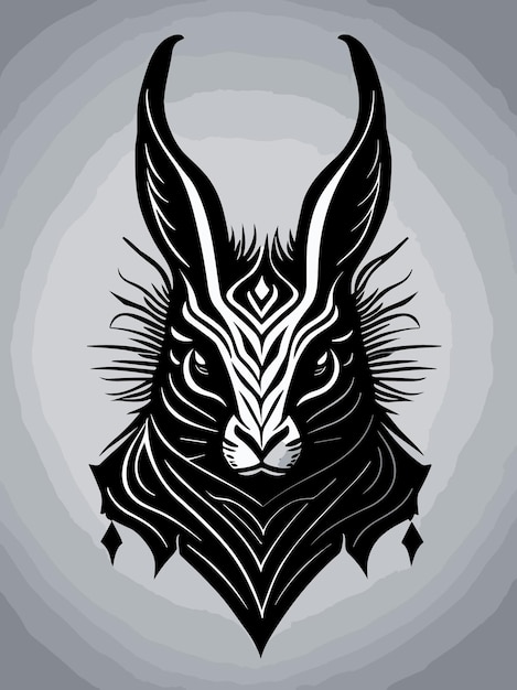 Tribale malvagio capello di coniglio silhouette mitologia logo monochrome stile di design opera d'arte illustrazione vettoriale