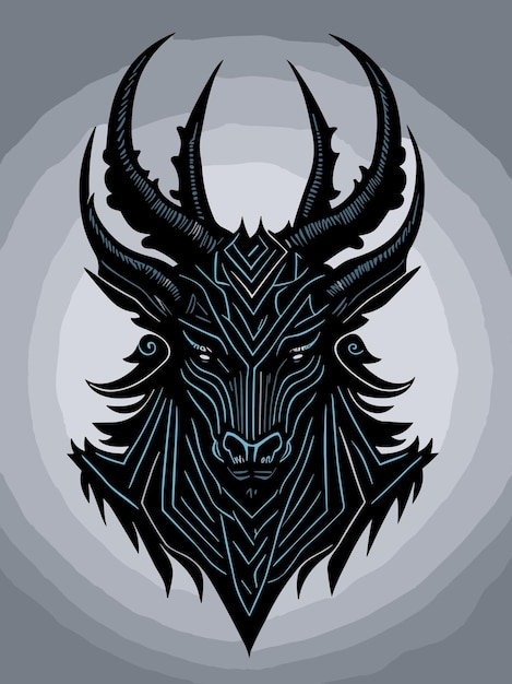 tribal evil goat head silhouette mythology logo monochrome design style artwork illustration vector