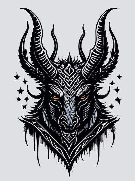 tribal evil goat head silhouette mythology logo monochrome design style artwork illustration vector