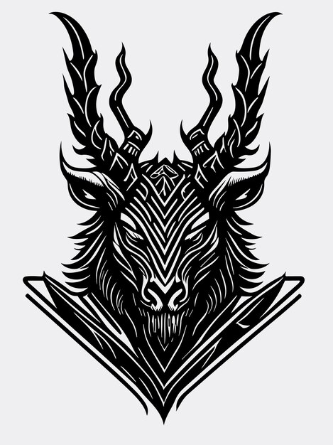 tribal evil goat head silhouette mythology logo monochrome design style artwork illustration vector