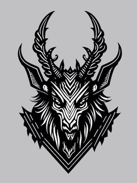 племенная злобная голова козы силуэт мифология логотип одноцветный стиль дизайна художественная иллюстрация вектор