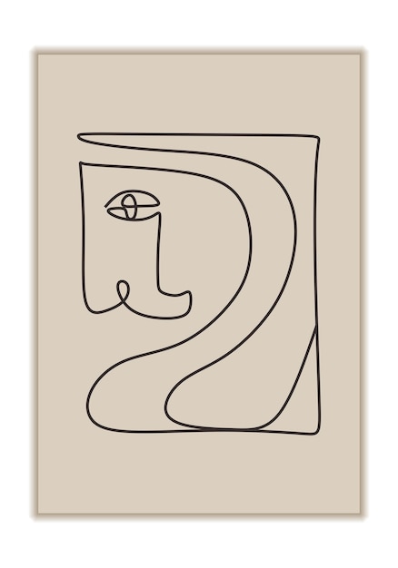 Tribal face one line drawing minimalist Contemporary art with picasso style for poster decor print