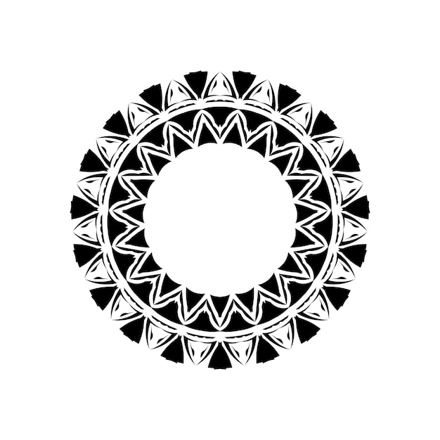 Disegno vettoriale di mandala geometrica tribale, modello di stile tatuaggio hawaiano polinesiano con onde, triangoli e forme astratte. illustrazione di mandala boho in bianco e nero, design rotondo hippie