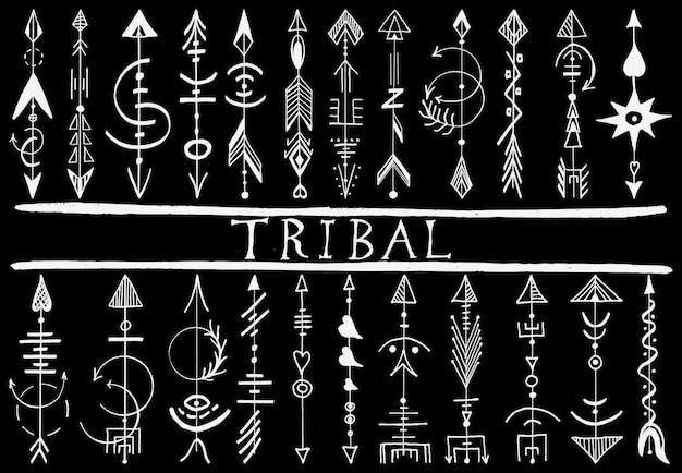 Vector tribal hand drawn arrow design elements