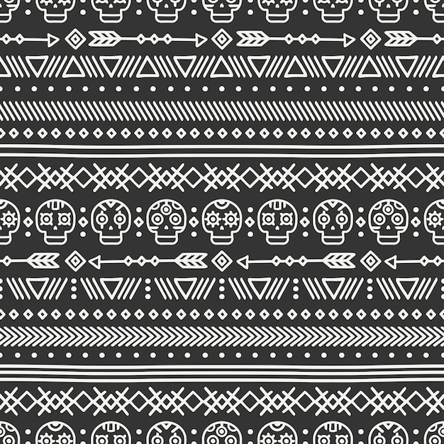 Tribal hand drawn line mexican ethnic seamless pattern