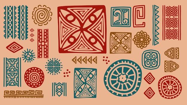 Tribal hand drawn motif set Vector illustration objects Abstract symbol element drawing