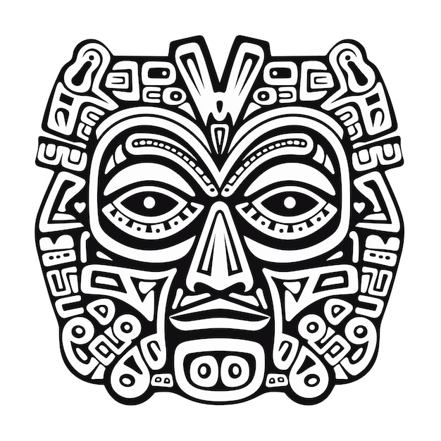 Vector tribal hawaii totem afrikaans traditioneel houten masker hawaii masker exotisch afrikaans gezicht houten sculptuur