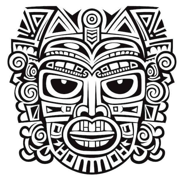 Vector tribal hawaii totem afrikaans traditioneel houten masker hawaii masker exotisch afrikaans gezicht houten sculptuur