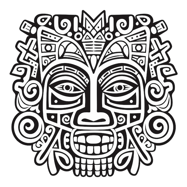 Vector tribal hawaii totem afrikaans traditioneel houten masker hawaii masker exotisch afrikaans gezicht houten sculptuur
