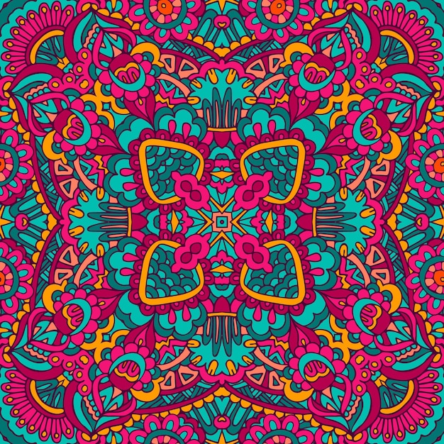 Tribal indian festival seamless design. bright colorful mandala art pattern.