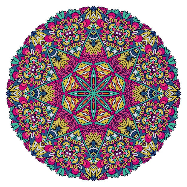 Племенный индийский цветок этнический бесшовный дизайн Праздничный красочный орнамент с мандалой